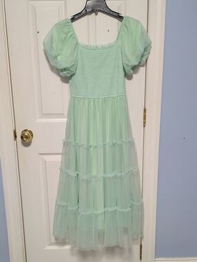 Mint Puff Sleeve Tiered Maxi Dress